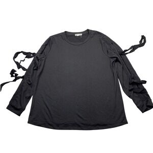 Pleione Womens Black Tie Sleeve Long Sleeve Top Crew Neck XL Preppy Cottagecore